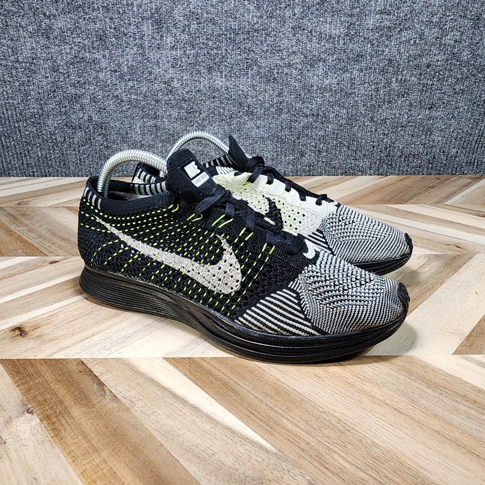 Nike Flyknit Racer Black White Volt Road Racing Running Shoes Mesh Mens Size 8